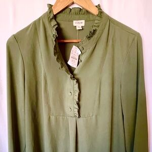 J. Crew Green Ruffle Blouse